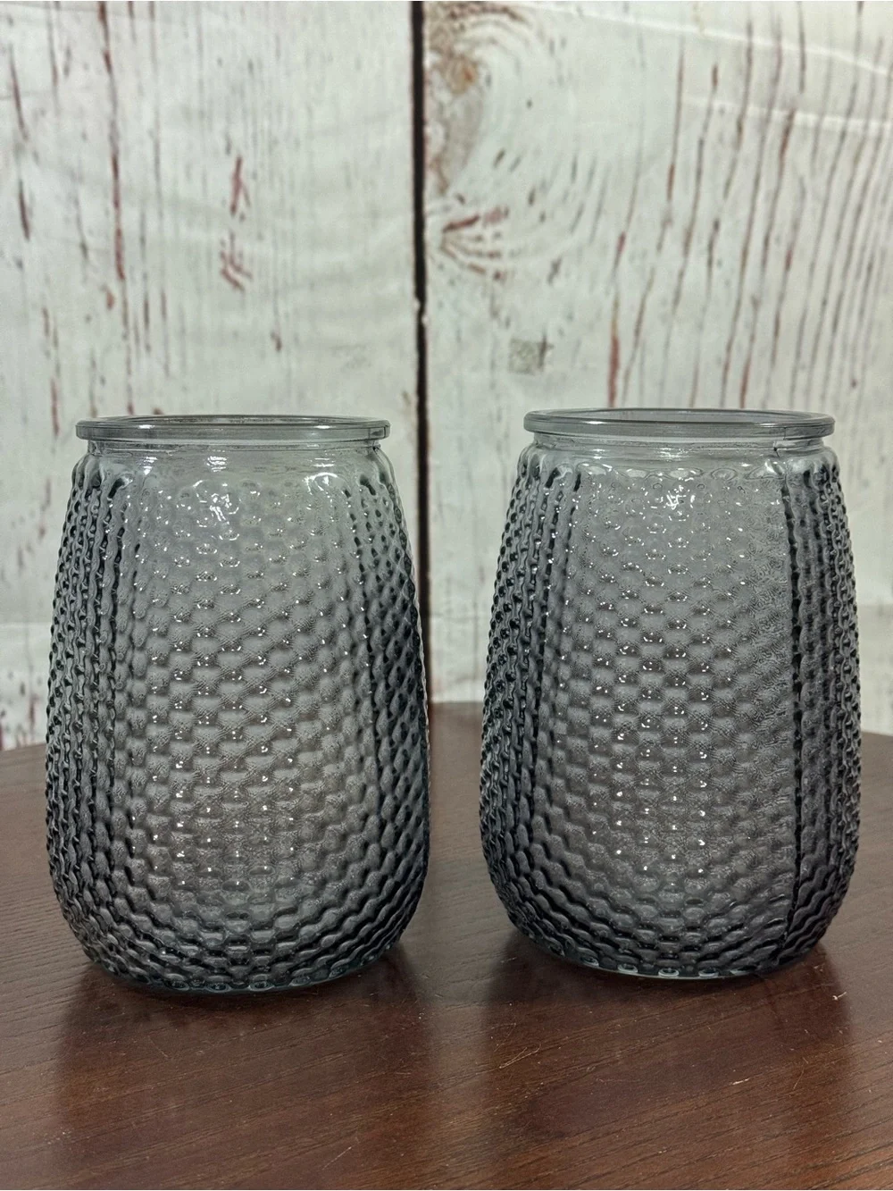 Smoky Gray Textured Glass Vases or Votive Candle Holders - Set of 2